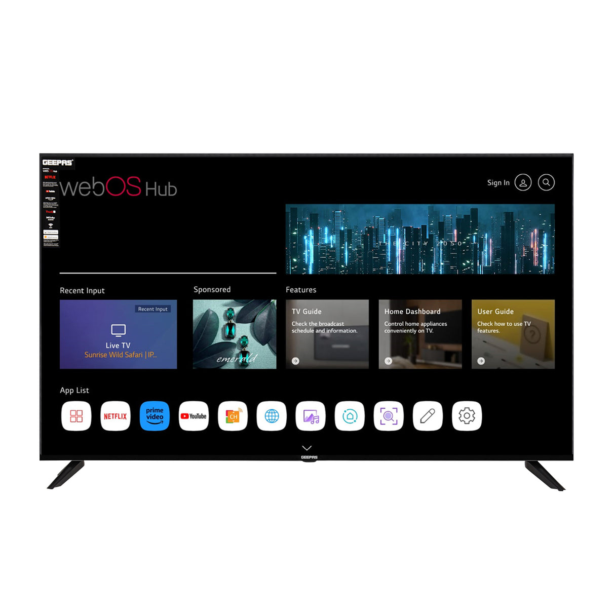 Geepas GLED5040TSUHD 50-Inch Ultra HD 4K Smart LED TV | WebOS Hub|  Frameless Design|  HDMI & USB Connectivity| Dolby HQ Sound|  Full Color Optimizer|  Apple AirPlay