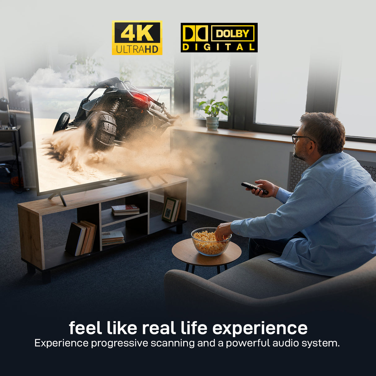 Geepas 55" Google TV- GLED5506SGXHD/ Dolby Audio, Smart Ultra HD LED TV, Built In Chromecast/ with Remote Control, HDMI and USB Ports, Wi-Fi and Screen Sharing