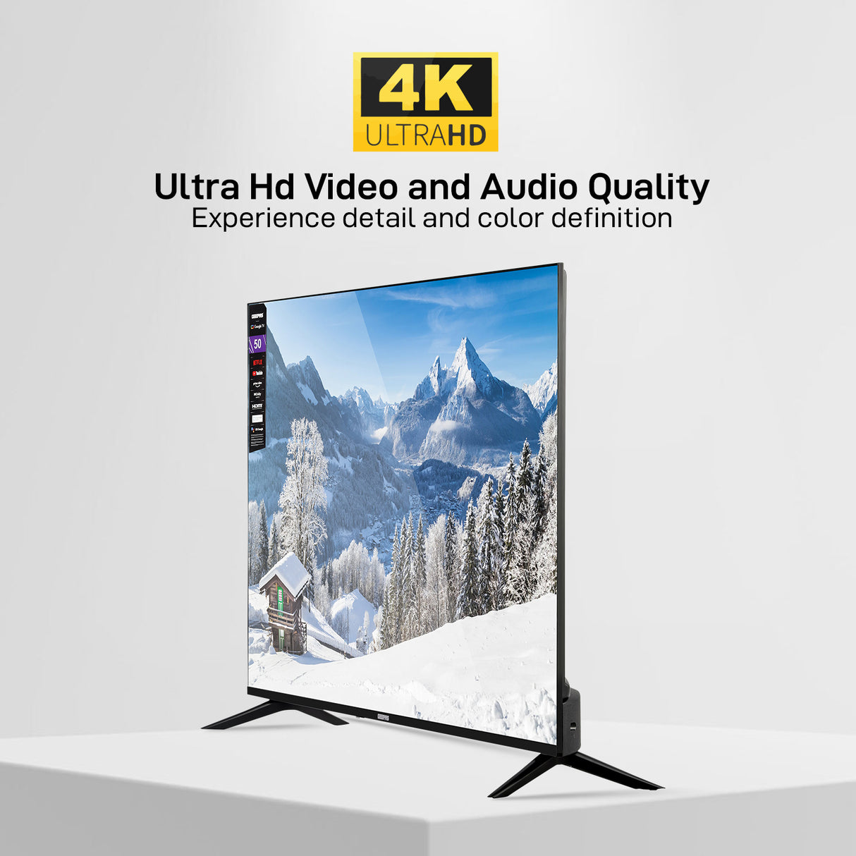 Geepas 55" Google TV- GLED5506SGXHD/ Dolby Audio, Smart Ultra HD LED TV, Built In Chromecast/ with Remote Control, HDMI and USB Ports, Wi-Fi and Screen Sharing