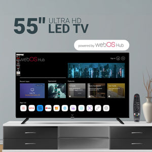 Geepas GLED5509SVUHD 55 Inch Ultra HD Smart LED TV | 4K UHD Display| webOS Hub| Frameless Design| HDMI, USB, HDR, HQ Sound| Smart Apps| Slim Design| 2x8W Audio Output