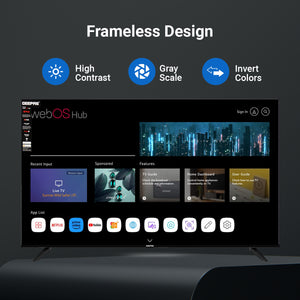 Geepas GLED5509SVUHD 55 Inch Ultra HD Smart LED TV | 4K UHD Display| webOS Hub| Frameless Design| HDMI, USB, HDR, HQ Sound| Smart Apps| Slim Design| 2x8W Audio Output