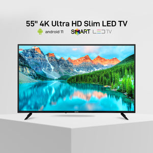 Geepas GLED5523SXUHD 55” 4K Ultra HD Smart LED TV | Android 11 OS| Frameless Design| Wi-Fi, 3 HDMI, USB, DVB-T2, 16.7M Colors| 178° Viewing Angle| 1-Year Warranty