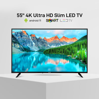 Geepas GLED5523SXUHD 55” 4K Ultra HD Smart LED TV | Android 11 OS| Frameless Design| Wi-Fi, 3 HDMI, USB, DVB-T2, 16.7M Colors| 178° Viewing Angle| 1-Year Warranty