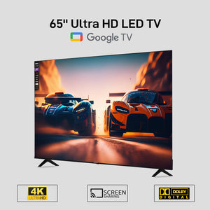 Geepas GLED6523SGXHD 65-Inch Ultra HD Smart LED TV | Google TV with Chromecast Built-In| 4K 3840x2160 Resolution| Dolby Audio|  Slim Design | 2x10W Stereo Speakers