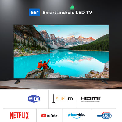 Geepas GLED6523SXUHD 65” 4K Ultra HD Smart LED TV | HDR | Inbuilt Digital Receiver| HDMI, USB| Wide Viewing Angle | High Contrast | Slim Design | 1-Year Warranty