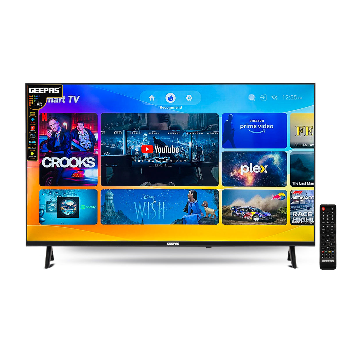 Geepas GLED6538SEUHD 65 Inch Ultra HD Smart LED TV | 4K UHD Frameless Display| HDR| HDMI| USB Connectivity| Smart Apps| HQ Sound |  Remote Control| 2x8W Audio Output