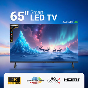 Geepas GLED6538SEUHD 65 Inch Ultra HD Smart LED TV | 4K UHD Frameless Display| HDR| HDMI| USB Connectivity| Smart Apps| HQ Sound |  Remote Control| 2x8W Audio Output