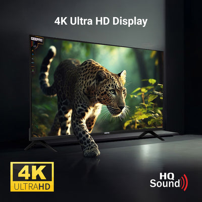 Geepas GLED6538SEUHD 65 Inch Ultra HD Smart LED TV | 4K UHD Frameless Display| HDR| HDMI| USB Connectivity| Smart Apps| HQ Sound |  Remote Control| 2x8W Audio Output