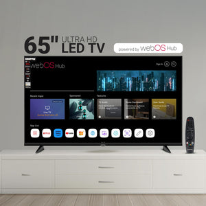 Geepas GLED6569SVUHD 65-Inch Ultra HD Smart LED TV | 4K UHD | webOS Hub| Frameless Design | HDMI & USB Connectivity | HQ Sound | Slim LED Display | Built-in Apps