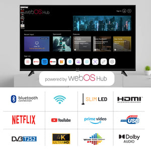 Geepas GLED6569SVUHD 65-Inch Ultra HD Smart LED TV | 4K UHD | webOS Hub| Frameless Design | HDMI & USB Connectivity | HQ Sound | Slim LED Display | Built-in Apps