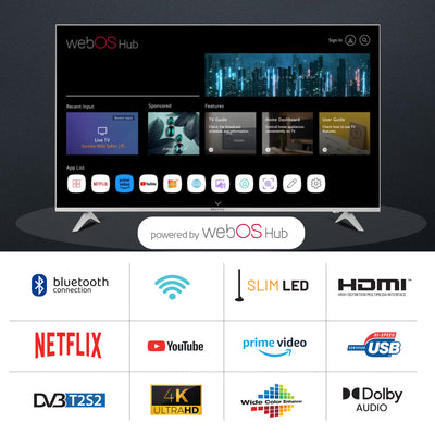 Geepas 65" Ultra HD LED TV- GLED6569SWUHD/ Gaming Supported, User Friendly with Voice Assistant/ with Remote Control, HDMI and USB Ports/ Bluetooth, App Store, Apple AirPlay/ Slim Design