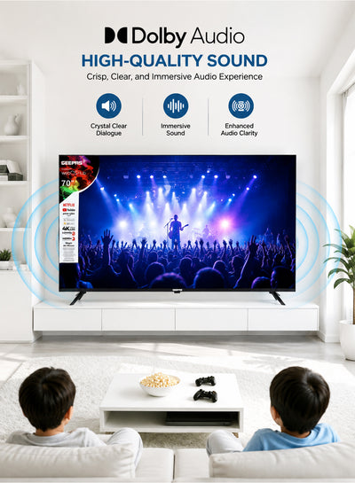 Geepas GLED7079SWUHD 70 Inch 4K Ultra HD Smart LED TV | webOS Hub| Dolby Audio| Netflix| YouTube| Prime Video| Apple AirPlay & Home | Wi-Fi, Bluetooth, 3 HDMI & 2 USB