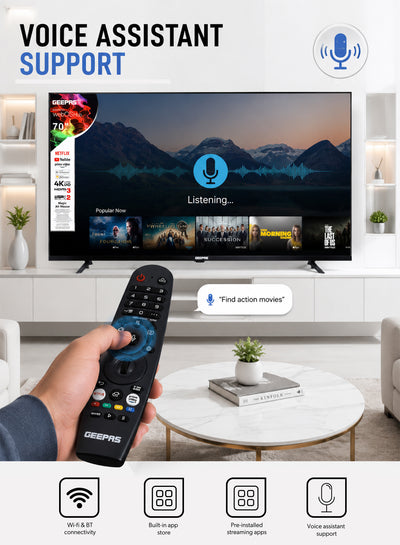Geepas GLED7079SWUHD 70 Inch 4K Ultra HD Smart LED TV | webOS Hub| Dolby Audio| Netflix| YouTube| Prime Video| Apple AirPlay & Home | Wi-Fi, Bluetooth, 3 HDMI & 2 USB