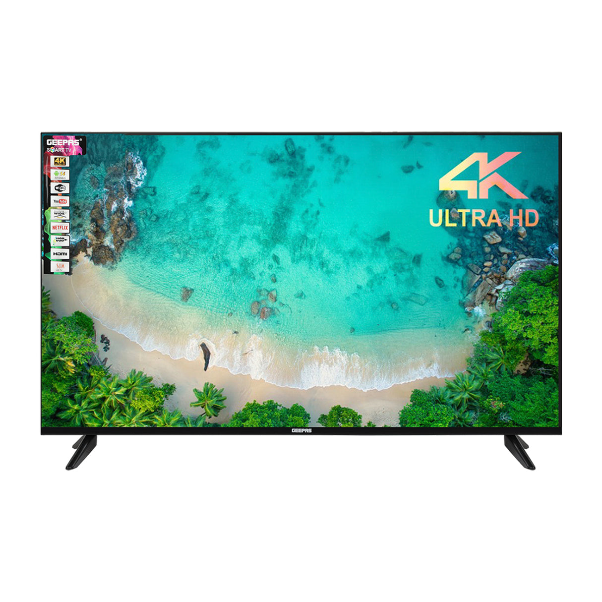 Geepas 75" Smart TV- GLED7523SXUHD| VIDAA Powered, DOLBY Digital, 4K Ultra HD, Smart TV| HDMI & USB Ports|  Pre-Installed Apps, Wi-Fi and Screen Sharing, Dolby Digital
