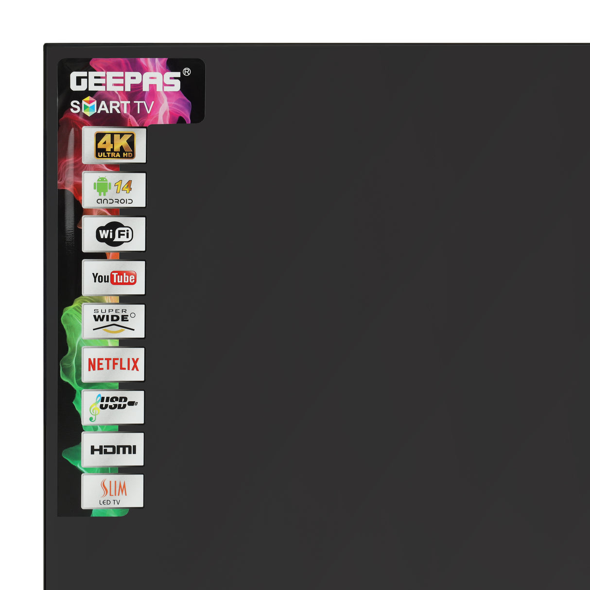 Geepas 75" Smart TV- GLED7523SXUHD| VIDAA Powered, DOLBY Digital, 4K Ultra HD, Smart TV| HDMI & USB Ports|  Pre-Installed Apps, Wi-Fi and Screen Sharing, Dolby Digital