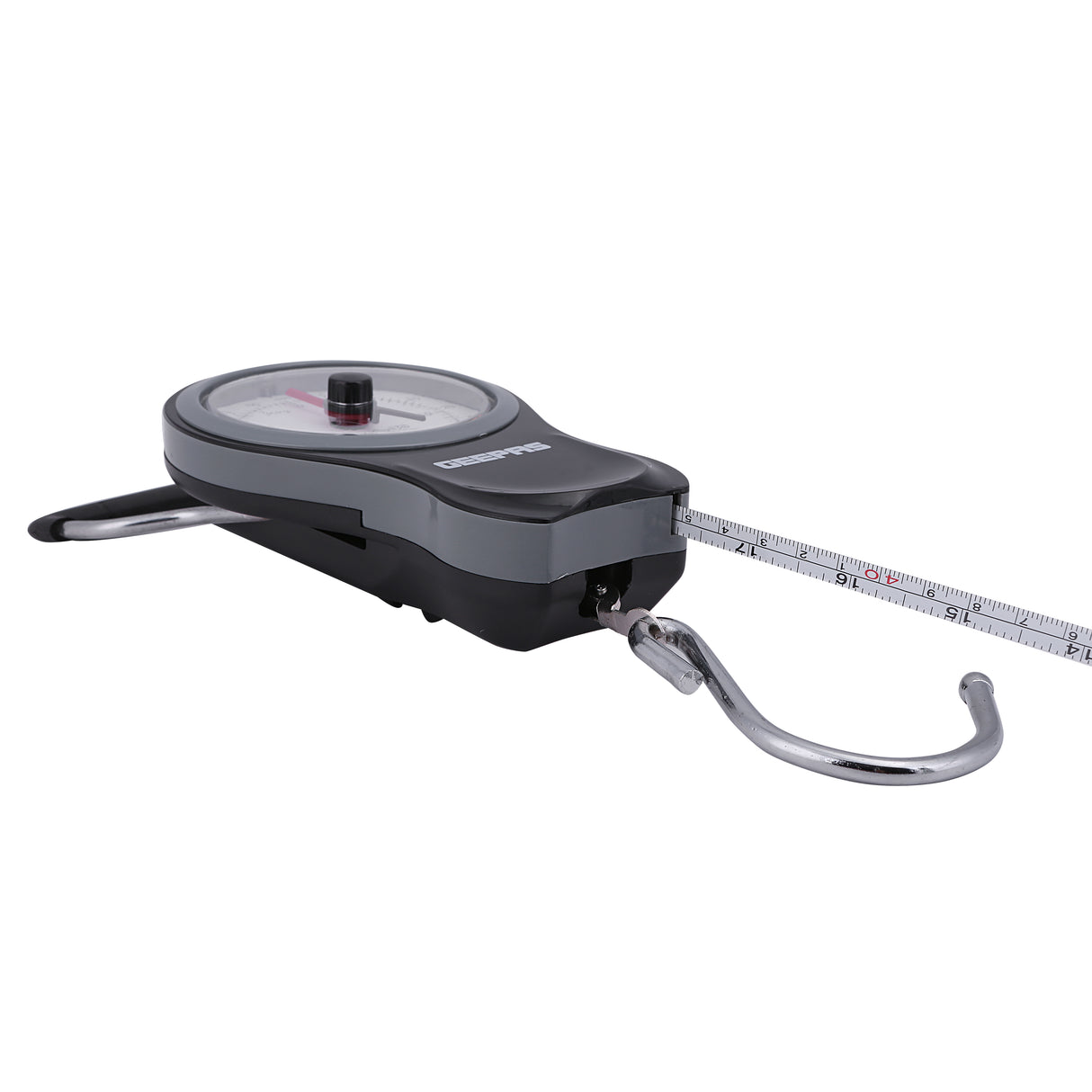 Geepas GLS46510 Portable Hanging Scale 38kg | Mechanical Luggage Scale with Double Pointer, 1m Tape & Metal Hook | 1 Meter Measuring Tape | ABS Body | Portable Design