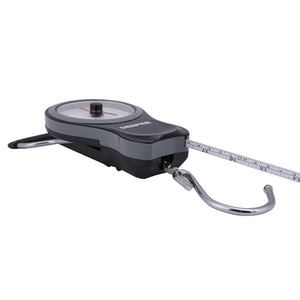 Geepas GLS46510 Portable Hanging Scale 38kg | Mechanical Luggage Scale with Double Pointer, 1m Tape & Metal Hook | 1 Meter Measuring Tape | ABS Body | Portable Design