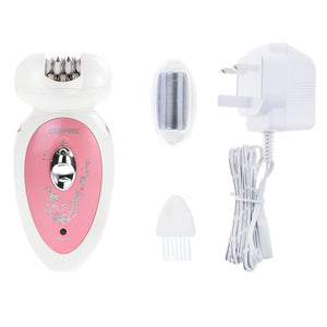 Geepas GLS8679 2-in-1 Rechargeable Ladies Epilator Set | Dual Function Shaver & Epilator| Cordless Operation | USB Charging| LED Precision Light |  Stainless Blades