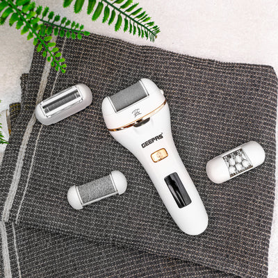 Geepas GLS86059 4-in-1 Rechargeable Ladies Epilator Set | Hair Shaver| Epilator & Dual Callous Remover Heads| LED Battery Display| 2-Speed Levels| 2 Years Warranty