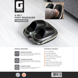 Geepas GM86098UK 4-in-1 Foot Massager | 3 Kneading Speeds | Air Compression & Heating Function| 3 Massage Modes| 15-Min Auto Timer for Foot Pain Relief| 2 Years Warranty