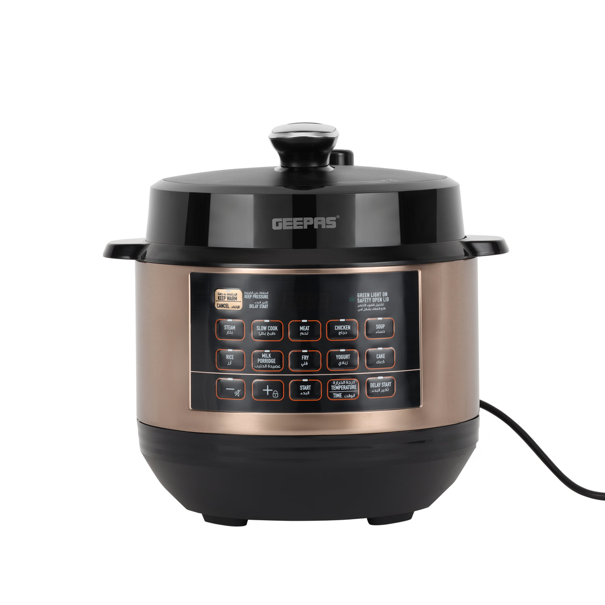 Geepas Digital Multi Cooker GMC35052 6L | LED Display | 10 One-Touch Cooking Programs| Cook & Warm Modes | 1000W Power and Multi-Functional Pressure Cooking System