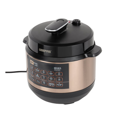 Geepas Digital Multi Cooker GMC35052 6L | LED Display | 10 One-Touch Cooking Programs| Cook & Warm Modes | 1000W Power and Multi-Functional Pressure Cooking System