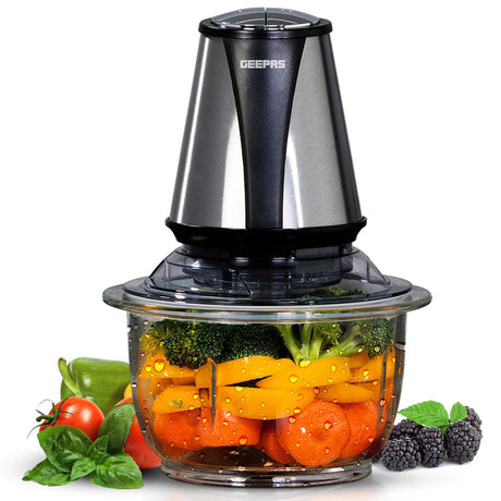 Geepas GMC42014 Multi Chopper | 400W Powerful Motor | 2-Speed Control | 1.2L Durable Glass Bowl | Stainless Steel Blades | Compact Food Processor | 2-Year Warranty