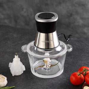Geepas GMC42021 2L Multi Chopper |500W | Titanium Blades, 2-Speed Control & Glass Bowl | Garlic peeler attachment | Metal connector with silicone gasket | 2-YearWarranty