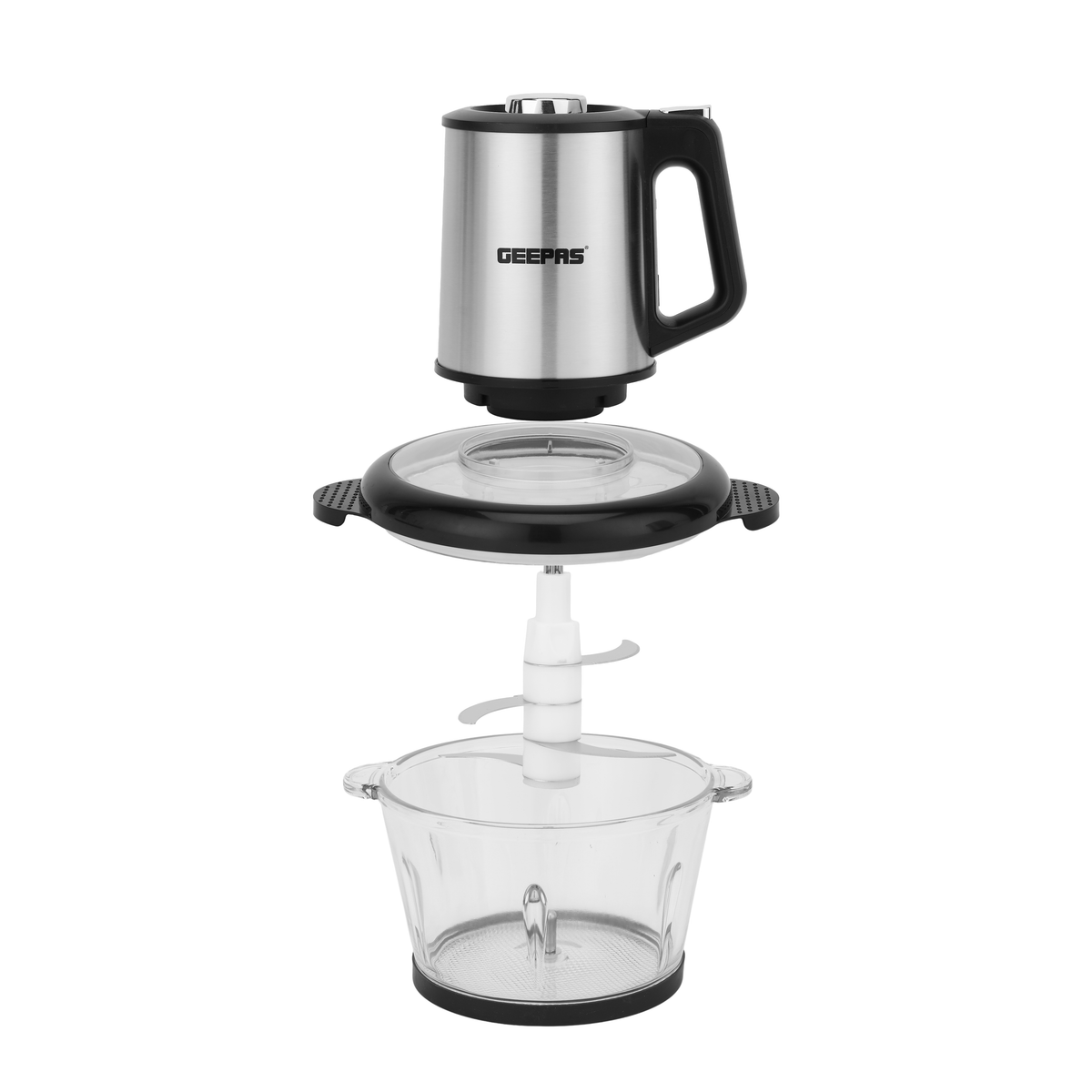 Geepas GMC42026 Multi Chopper | 500W Powerful Motor, 2L Durable Glass Bowl| 3-Speed Button Control| Stainless Steel  Double Blades | Safety Protector | 2-Year Warranty