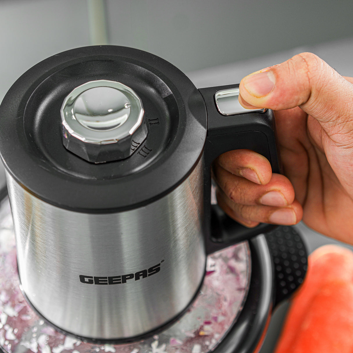Geepas GMC42026 Multi Chopper | 500W Powerful Motor, 2L Durable Glass Bowl| 3-Speed Button Control| Stainless Steel  Double Blades | Safety Protector | 2-Year Warranty