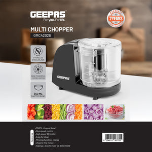 Geepas 350 ml Multi Chopper- GMC42028 | 100W Compact Chopper with Mincing, Coarse & Fine Options | Suitable for Vegetables, Fruits & Meat | Black, 2-Year Warranty