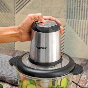Geepas 3L Multi Chopper- GMC42029 | 500W Compact Multi-Purpose Chopper with Mincing, Coarse & Fine Cutting | Stainless Steel Housing, Cutter Pole & Gear | 2Year Warranty