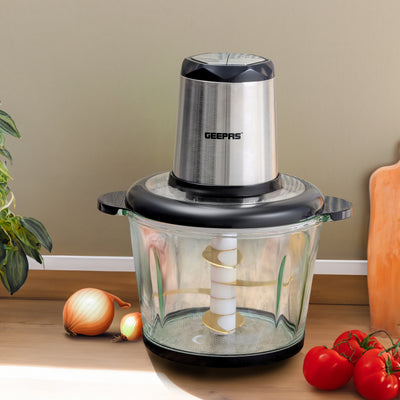 Geepas 3L Multi Chopper- GMC42029 | 500W Compact Multi-Purpose Chopper with Mincing, Coarse & Fine Cutting | Stainless Steel Housing, Cutter Pole & Gear | 2Year Warranty