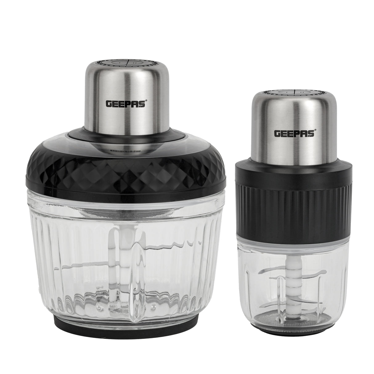 Geepas Multi Chopper- GMC42030/ 500W, 2.5L & 0.3L Cups, Compact Multi-Purpose Chopper with Mincing, Coarse & Fine Cutting/ Stainless Steel, Black & Silver, 2Y Warranty