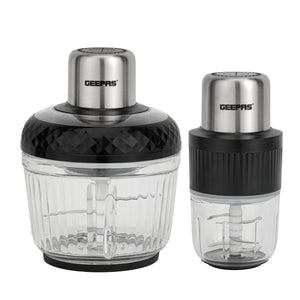 Geepas Multi Chopper- GMC42030/ 500W, 2.5L & 0.3L Cups, Compact Multi-Purpose Chopper with Mincing, Coarse & Fine Cutting/ Stainless Steel, Black & Silver, 2Y Warranty
