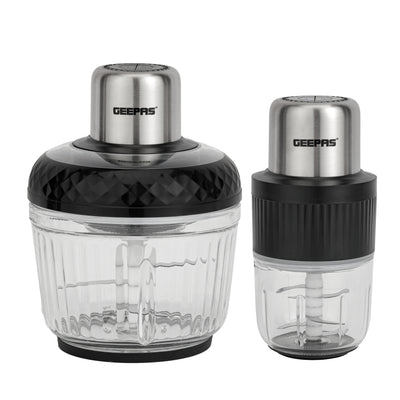 Geepas Multi Chopper- GMC42030/ 500W, 2.5L & 0.3L Cups, Compact Multi-Purpose Chopper with Mincing, Coarse & Fine Cutting/ Stainless Steel, Black & Silver, 2Y Warranty