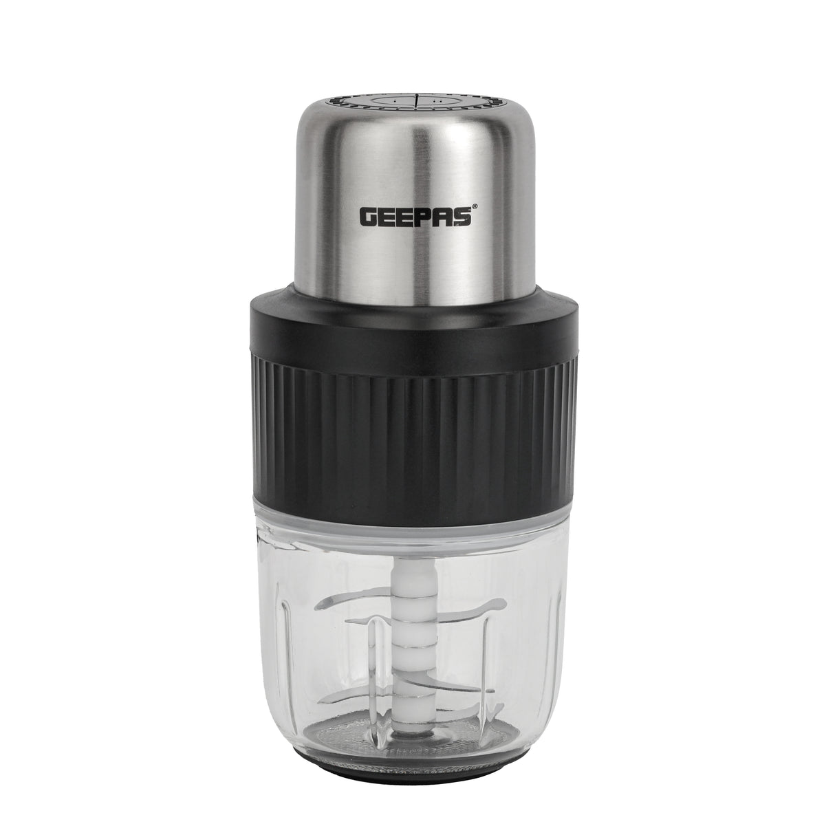 Geepas Multi Chopper- GMC42030/ 500W, 2.5L & 0.3L Cups, Compact Multi-Purpose Chopper with Mincing, Coarse & Fine Cutting/ Stainless Steel, Black & Silver, 2Y Warranty