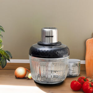 Geepas Multi Chopper- GMC42030/ 500W, 2.5L & 0.3L Cups, Compact Multi-Purpose Chopper with Mincing, Coarse & Fine Cutting/ Stainless Steel, Black & Silver, 2Y Warranty