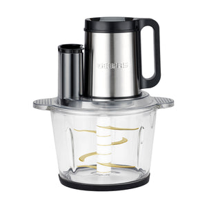 Geepas Digital 5-in-1 Food Processor GMC42034 – 500W, 3L Glass Bowl, Stainless Steel Gear, Titanium Blades, 6 Attachments, Touch Control, 2-Year Warranty