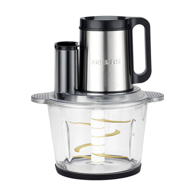 Geepas Digital 5-in-1 Food Processor GMC42034 – 500W, 3L Glass Bowl, Stainless Steel Gear, Titanium Blades, 6 Attachments, Touch Control, 2-Year Warranty