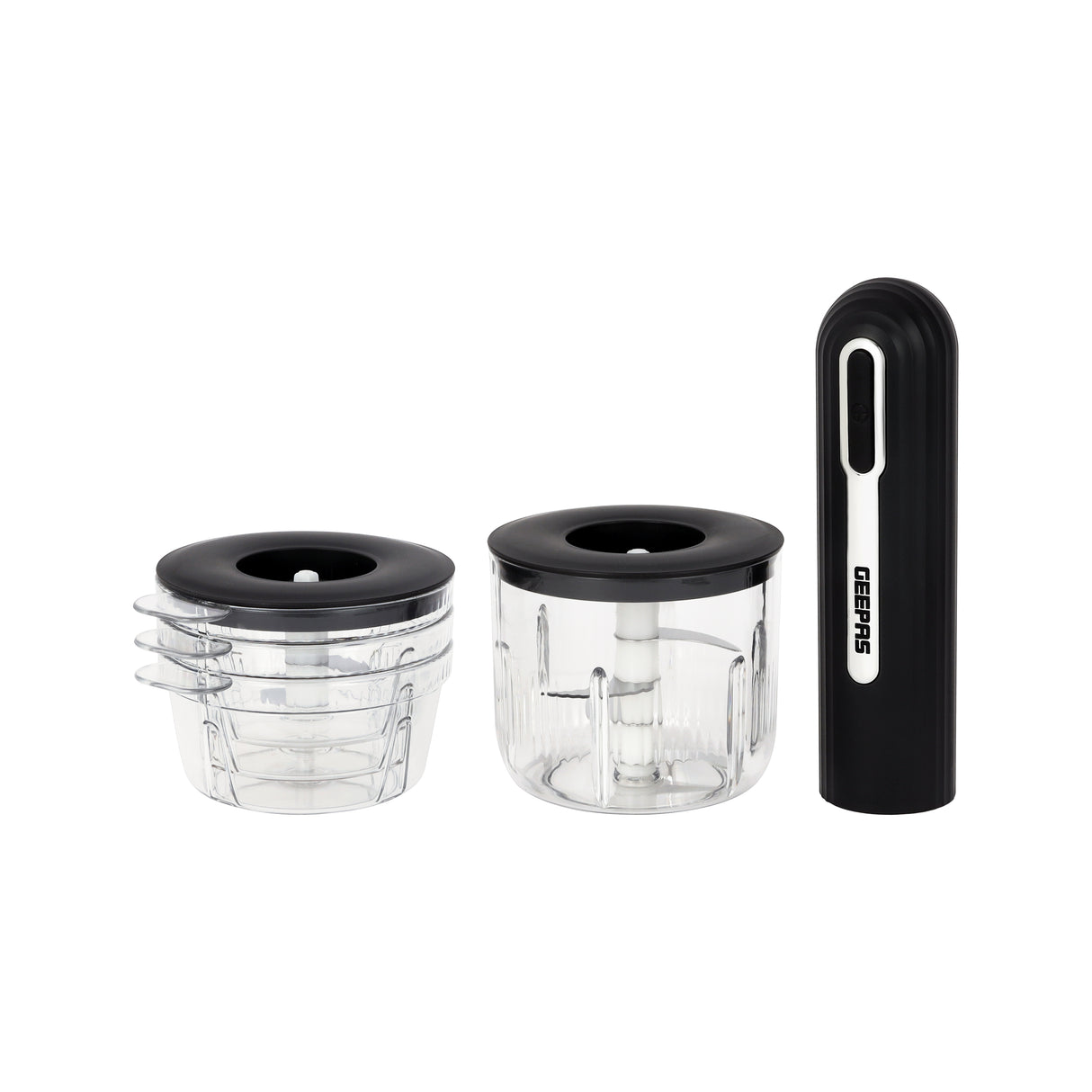 Geepas Rechargeable Mini Chopper- GMC42035/ Compact Multi-Purpose Chopping Machine, Stainless Steel Blade Assembly/ 4 pcs PET Bowls, 1 400 ml and 3200 ml/2-Year Warranty