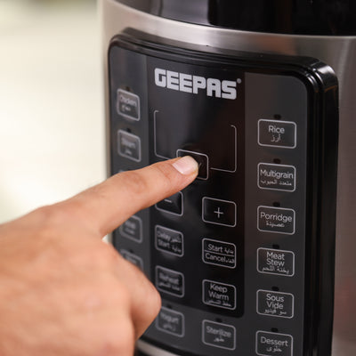 Geepas Digital Multi Cooker GMC5326 |6L Capacity|  1000W Power| 14 Intelligent Cooking Programs|  LED Display| Non-Stick Inner Pot| Safety Protection | 2-Year Warranty