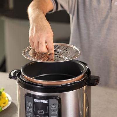 Geepas Digital Multi Cooker GMC5326 |6L Capacity|  1000W Power| 14 Intelligent Cooking Programs|  LED Display| Non-Stick Inner Pot| Safety Protection | 2-Year Warranty
