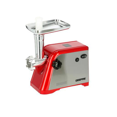 Geepas GMG1910 Stainless Steel Meat Grinder | 1600W | Aluminium Gearbox| Reverse Function| 3 Cutting Plates| Sausage & Kubbe Accessories| Food Pusher| 2 Years Warranty