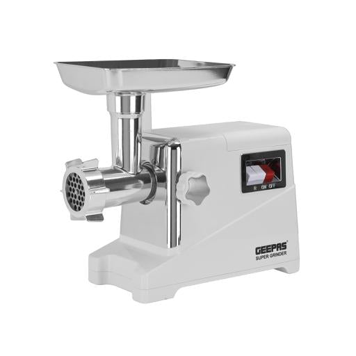 Geepas GMG1911 Meat Grinder | 1600W Powerful Motor| Reverse Function| Stainless Steel Blade| Aluminium Gearbox| 3 Cutting Plates| Sausage & Kebbe Accessories| Food Pusher