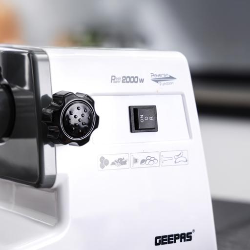 Geepas GMG767 Electric Meat Grinder | 2000W Full Copper Motor| Reverse Function| Multi-Function| Stainless Steel Blade| Convenient Metal Cutting Plates| Metal Gears |