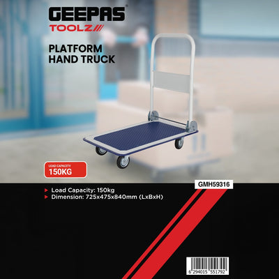 Geepas GMH59316 Platform Hand Truck 150kg | Foldable Heavy-Duty Trolley | Lightweight yet sturdy construction | Smooth-rolling wheels |  Foldable handle design