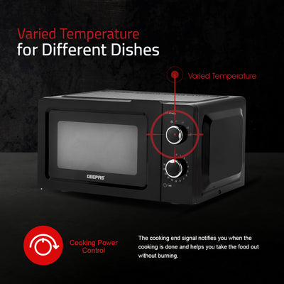 Geepas GMO1899 20L Microwave Oven - 1100W Solo Microwave Oven with 5 Power Levels - Reheating, Defrost & 30 Minute Timer Function