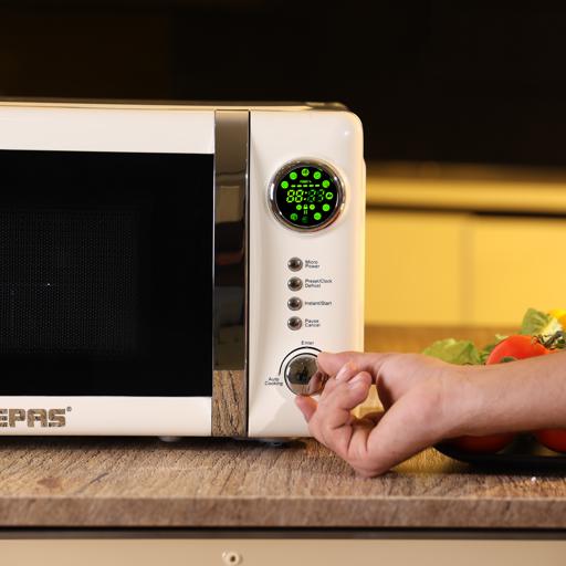 Geepas 20L  Digital Microwave Oven- GMO2025CW  | 700W Power | 12 Quick Start Presets | Defrost Function | Child Lock|  Stylish Retro Design |   Compact & Efficient