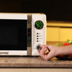 Geepas 20L  Digital Microwave Oven- GMO2025CW  | 700W Power | 12 Quick Start Presets | Defrost Function | Child Lock|  Stylish Retro Design |   Compact & Efficient